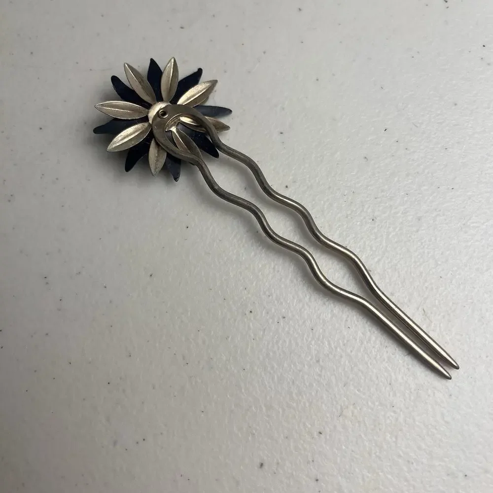 Hair Pin Stick Lot Victorian Style Filigree Ball Flower Mother Of Pearl 6 Pieces